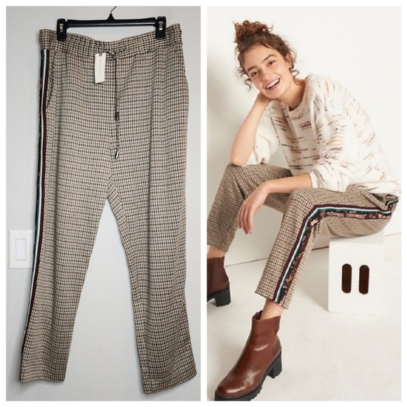 NWT Maeve Anthropologie Bettie Plaid Sequin Tapered knit pants. Size medium. - Picture 1 of 16